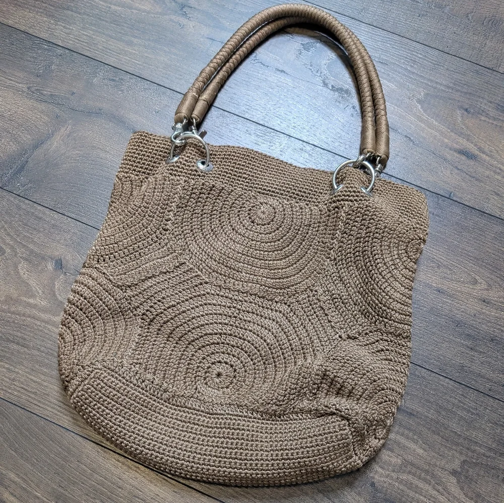 The Sak Tan‎ Textured Tote with Metallic Silver Handle Details